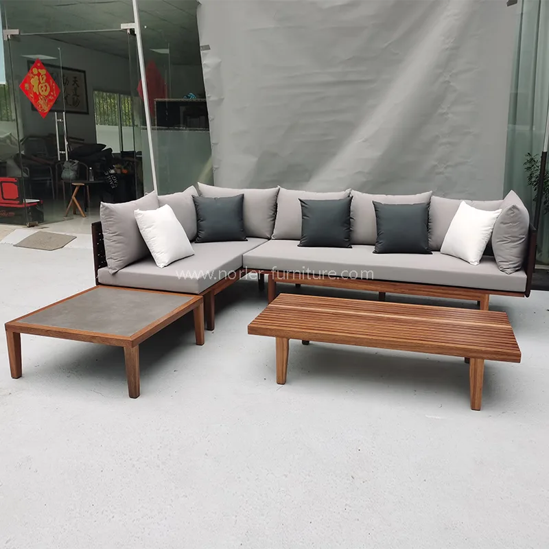 Modern Outdoor Teak Wood Frame Rope Woven Sofa
